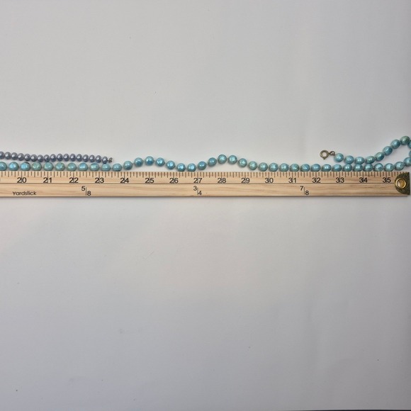 Vtg Beaded Necklace Lot 5pc Blue Green Japan Marked Faux Pearl Velvet Layering - Picture 12 of 16